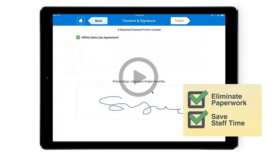 iPad showing consent and signature on HIPAA agreement