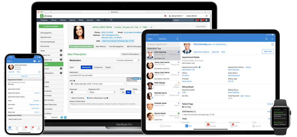 DrChrono cloud based EHR available on iPad, iPhone, desktop and Apple watch