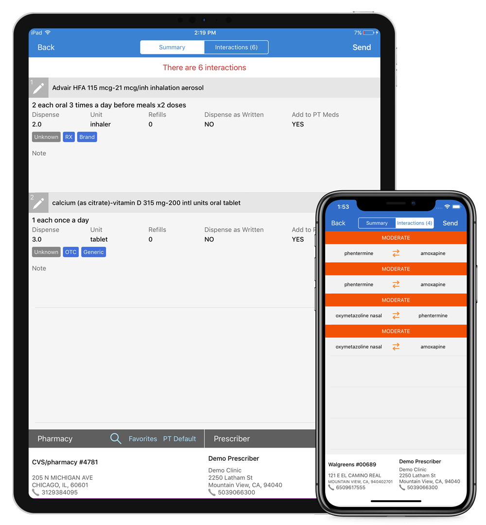 DrChrono's eRx feature on iPad and iPhone