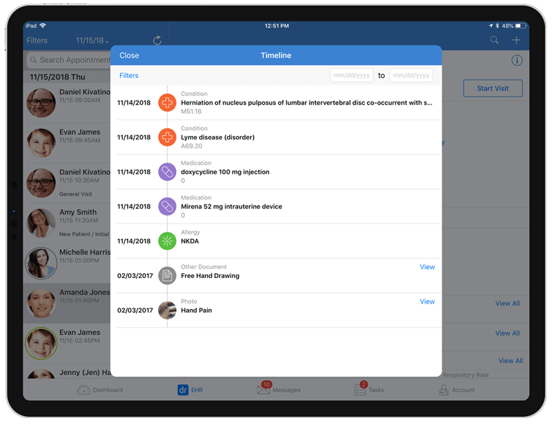 Ipad with flow sheets and timeline form DrChrono EHR