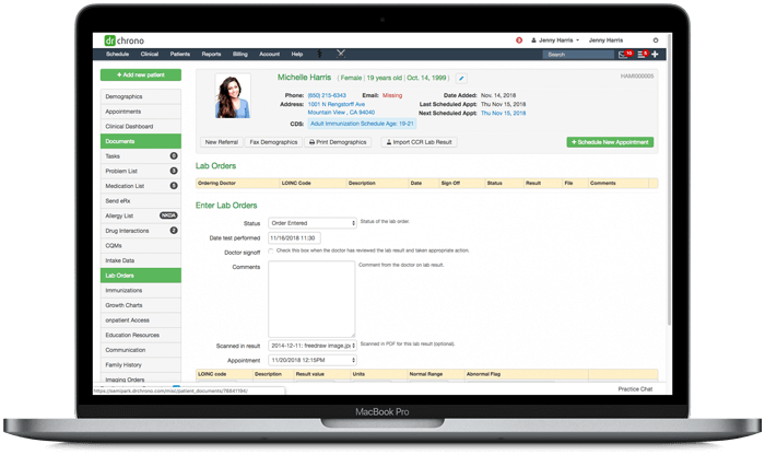 DrChrono lab orders shown on macbook
