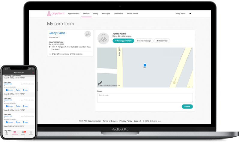 OnPatient patient portal on macbook and iPhone