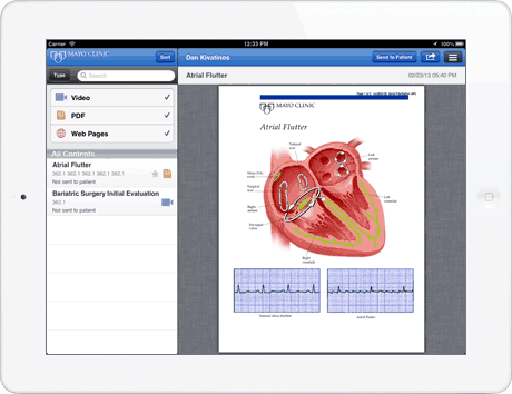Patient Education material via Mayo Clinic in the drchrono iPad app