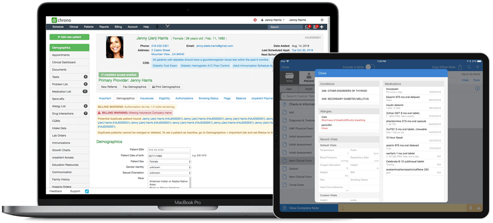 DrChrono cloud based EHR available on iPad, iPhone, desktop and Apple watch