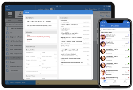 DrChrono's patient demographics showing on iPad and iPhone