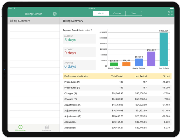 Billing summary performance indicator on iPad