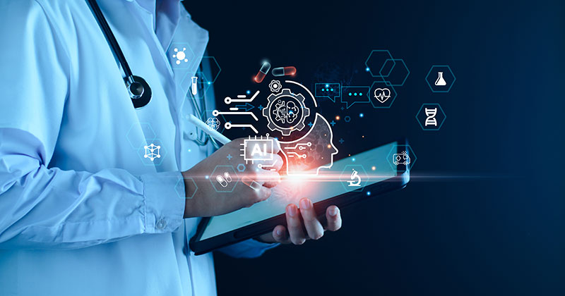 Doctor using AI tablet