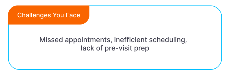 The Guide to Electronic Health Records (EHR) Software Challenges You Face: Missed appointments, inefficient scheduling, lack of pre-visit prep